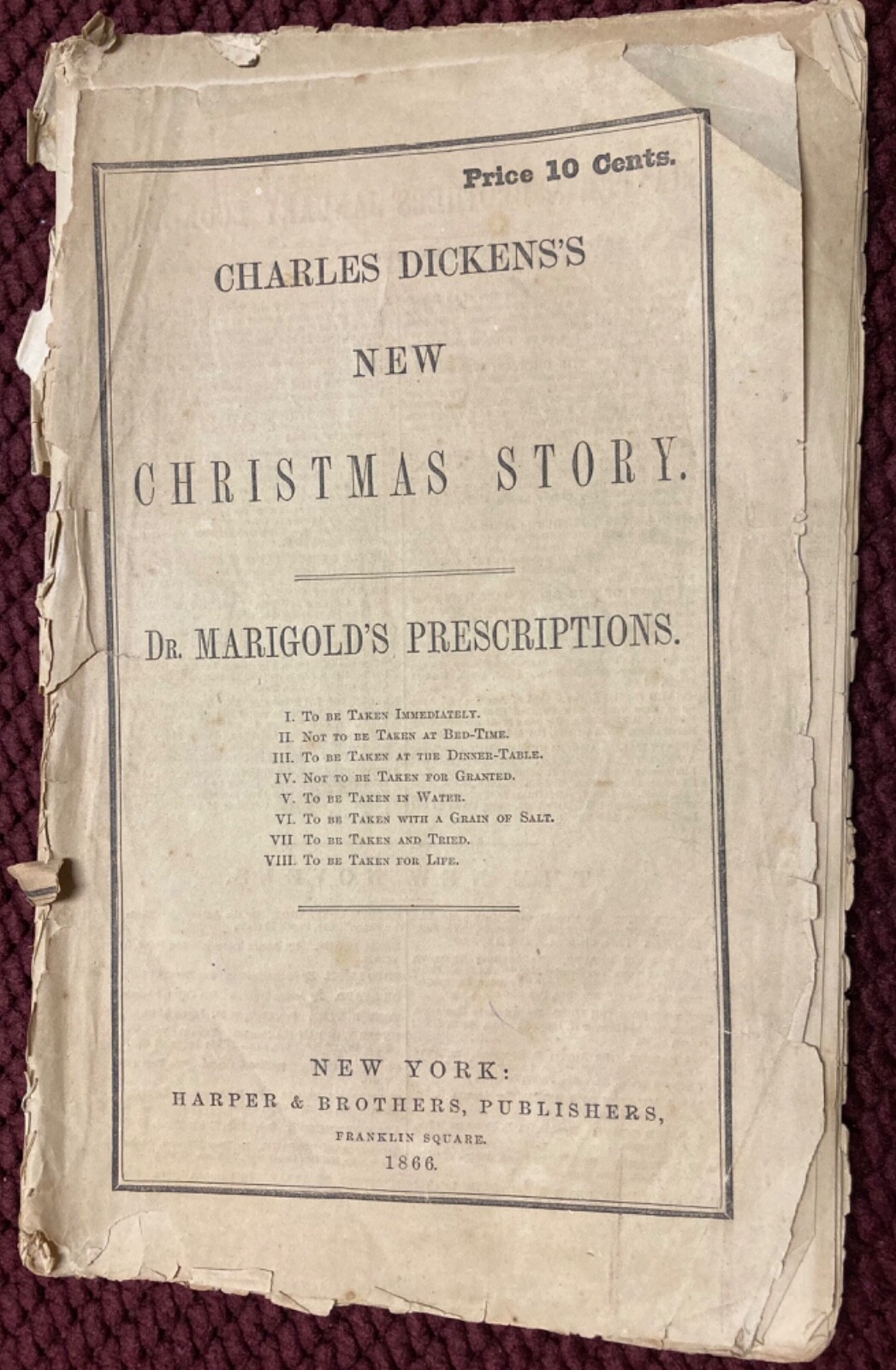 Charles Dickens’s New Christmas Story, Dr. Marigold’s Prescriptions 1866