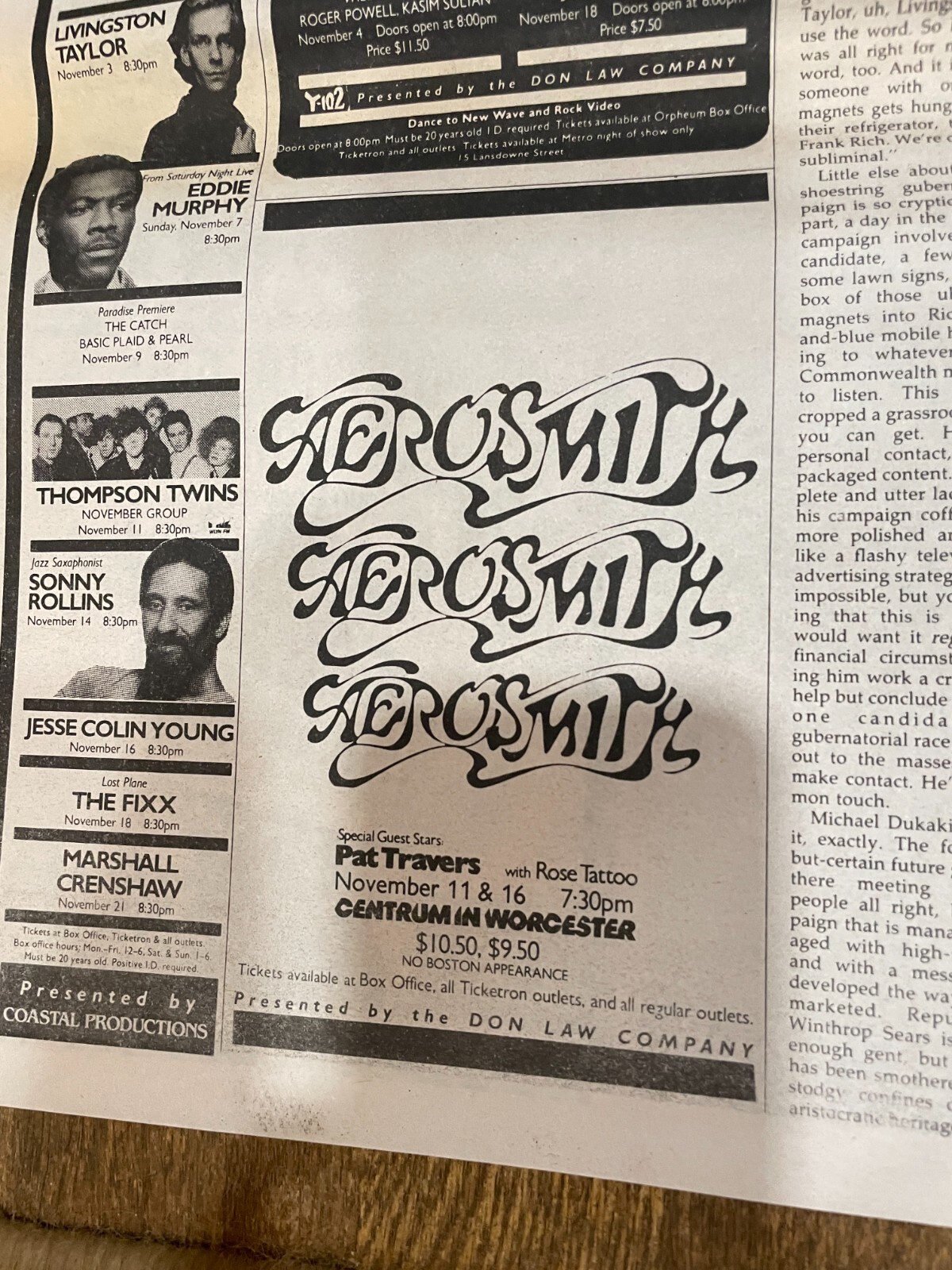 Boston Phoenix Newspaper 1982 Jerry Garcia Rush Aerosmith Concert Ads Halloween