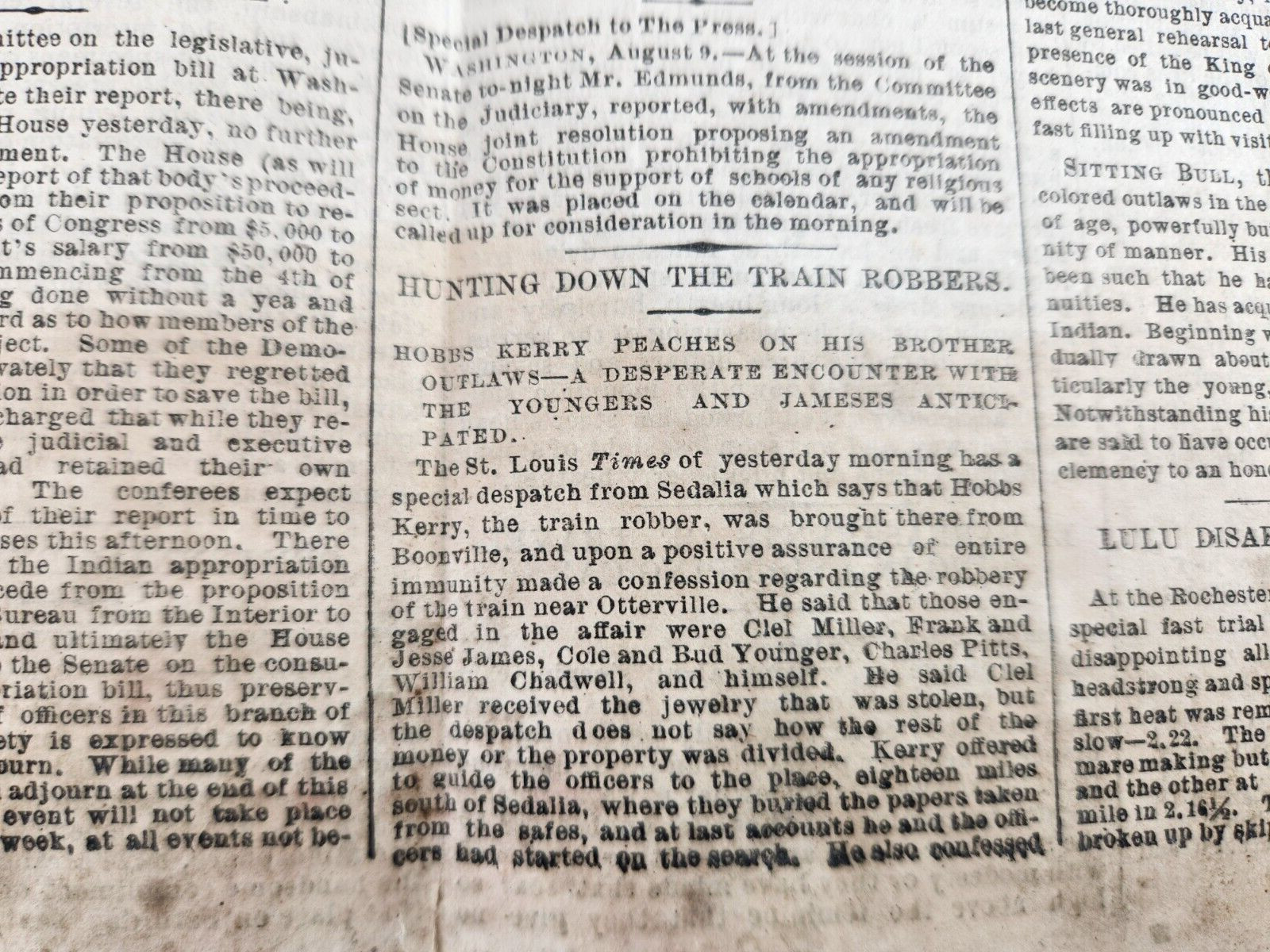 Jesse James Younger Gang Indian Wars Gen Cooke Custer Sioux Antique Aug 10, 1876