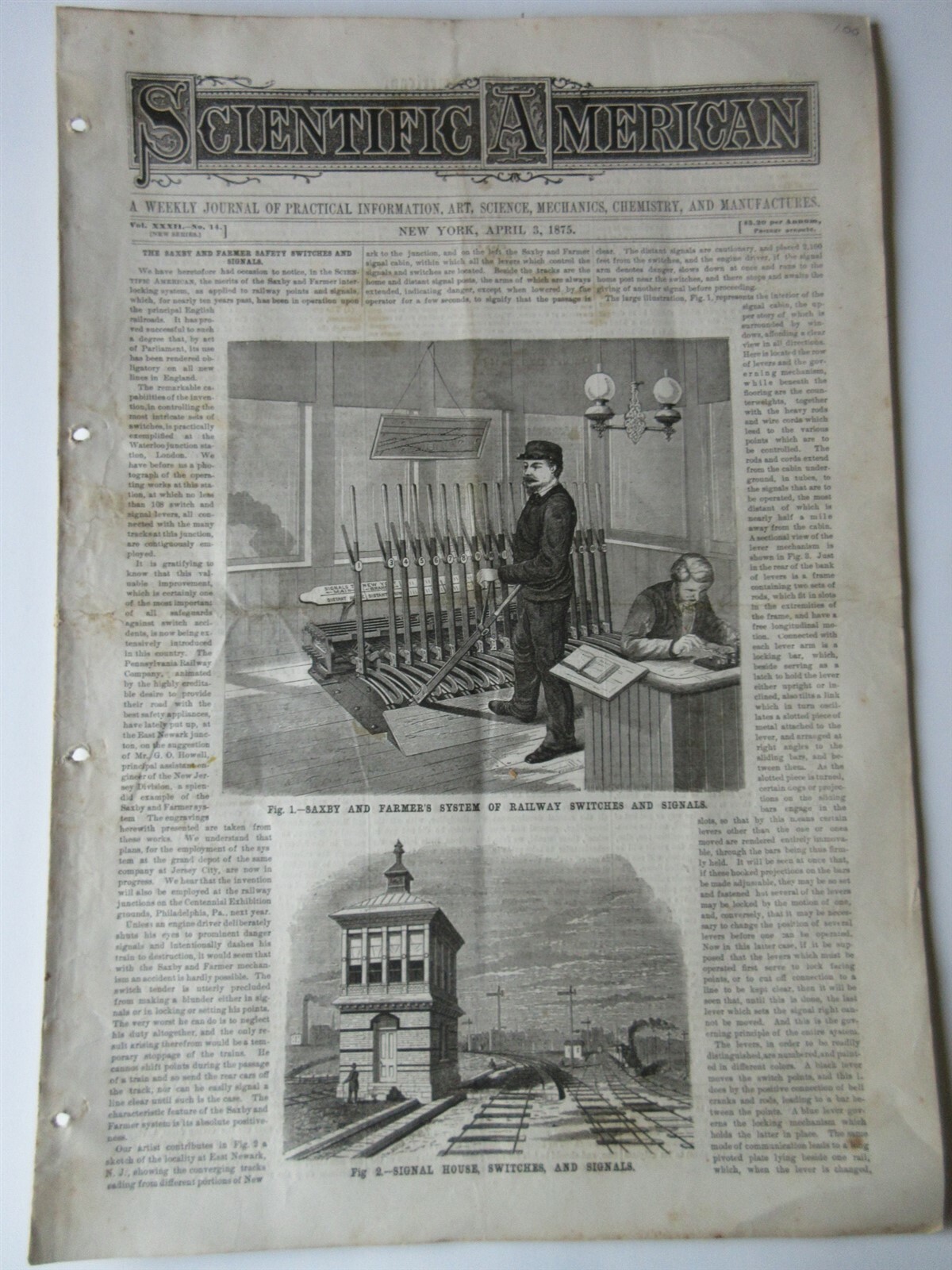 1875 Scientific American April 3 Saxby & Farmer’s Railway Switches & Signals