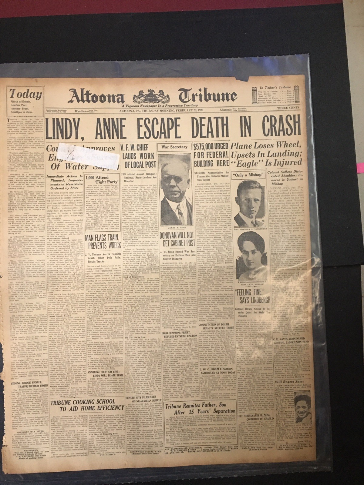 Charles Lindbergh Crash Plane 1929 Altoona PA Newspaper