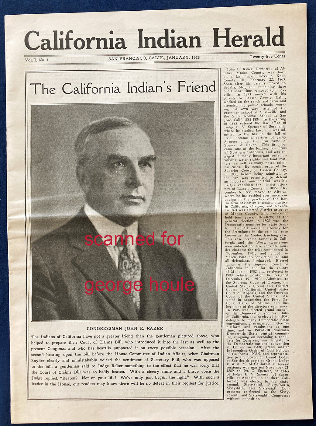 GEORGE WHARTON JAMES – CALIFORNIA INDIAN HERALD – 1923 – 1ST EDITION – S.F.