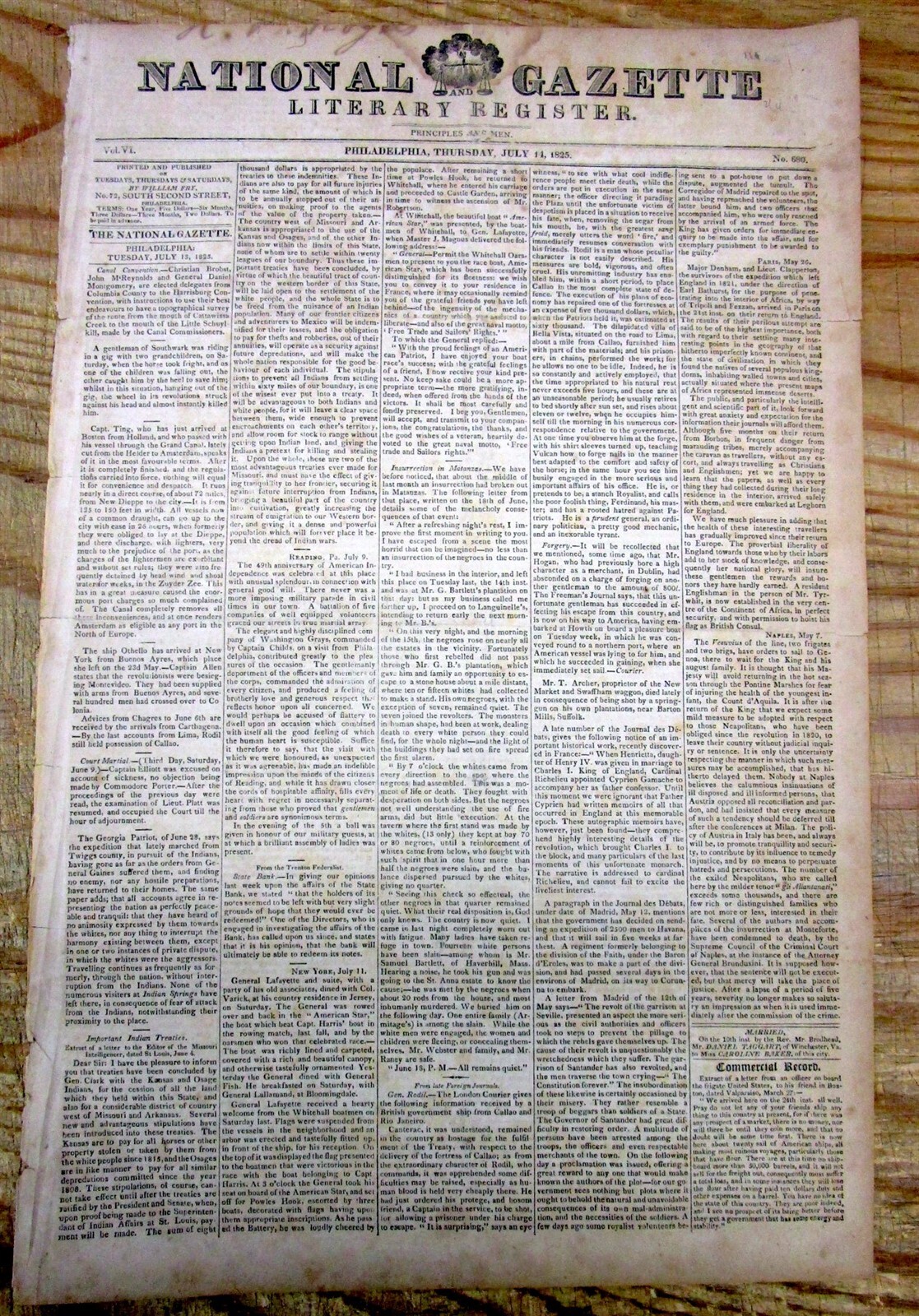 1825 newspaper OSAGE INDIANS CEDE LANDS to the US + 16 African-Americans drown