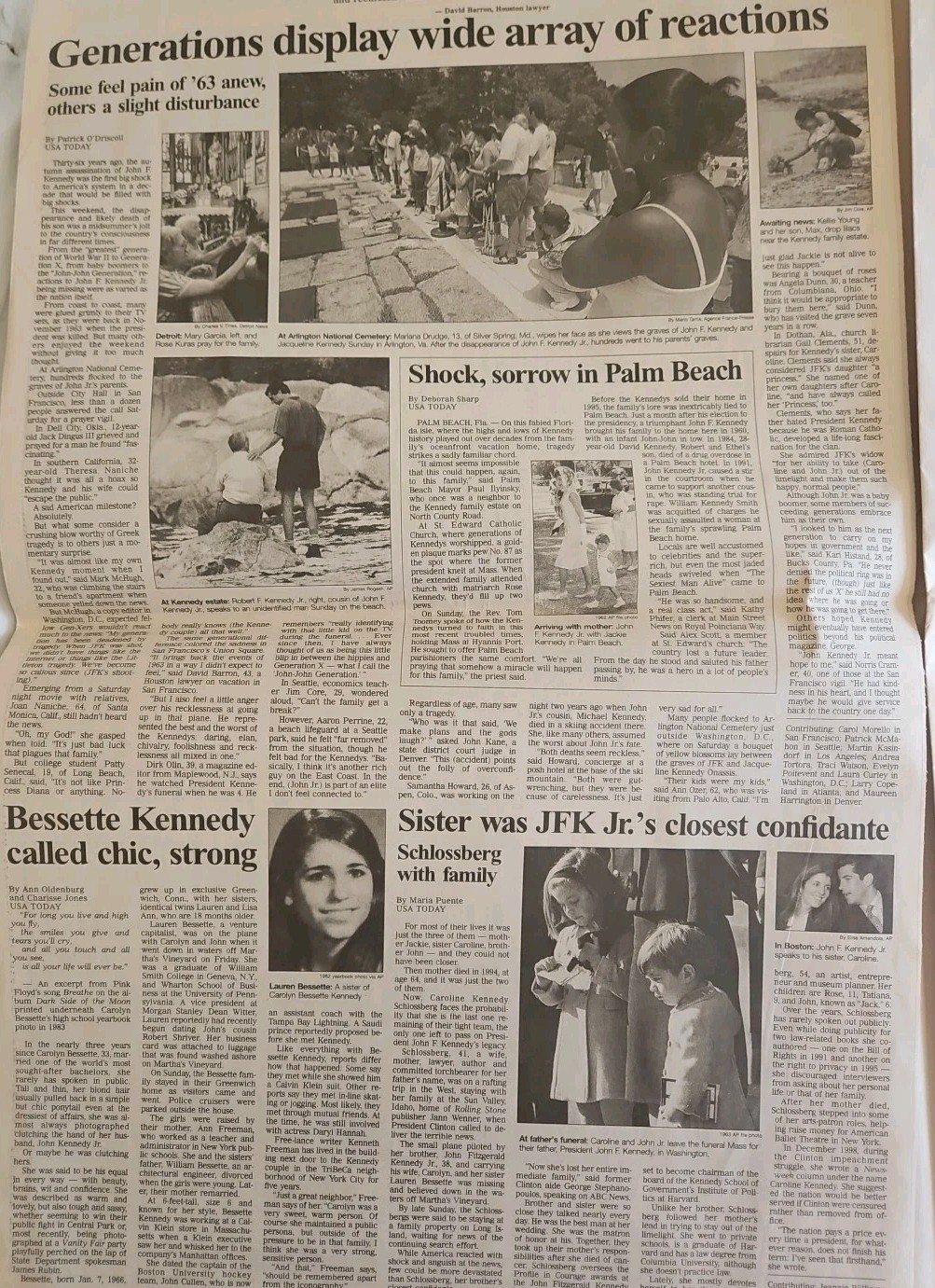 USA TODAY – July 19, 1999 – “JFK Jr, Wife Likely Dead” Plane Crash