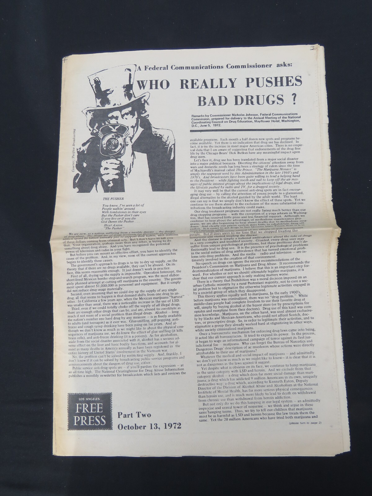 L.A. FREE PRESS UNDERGROUND NEWSPAPER Oct. 13, 1972 Concert Ads Counter-Culture
