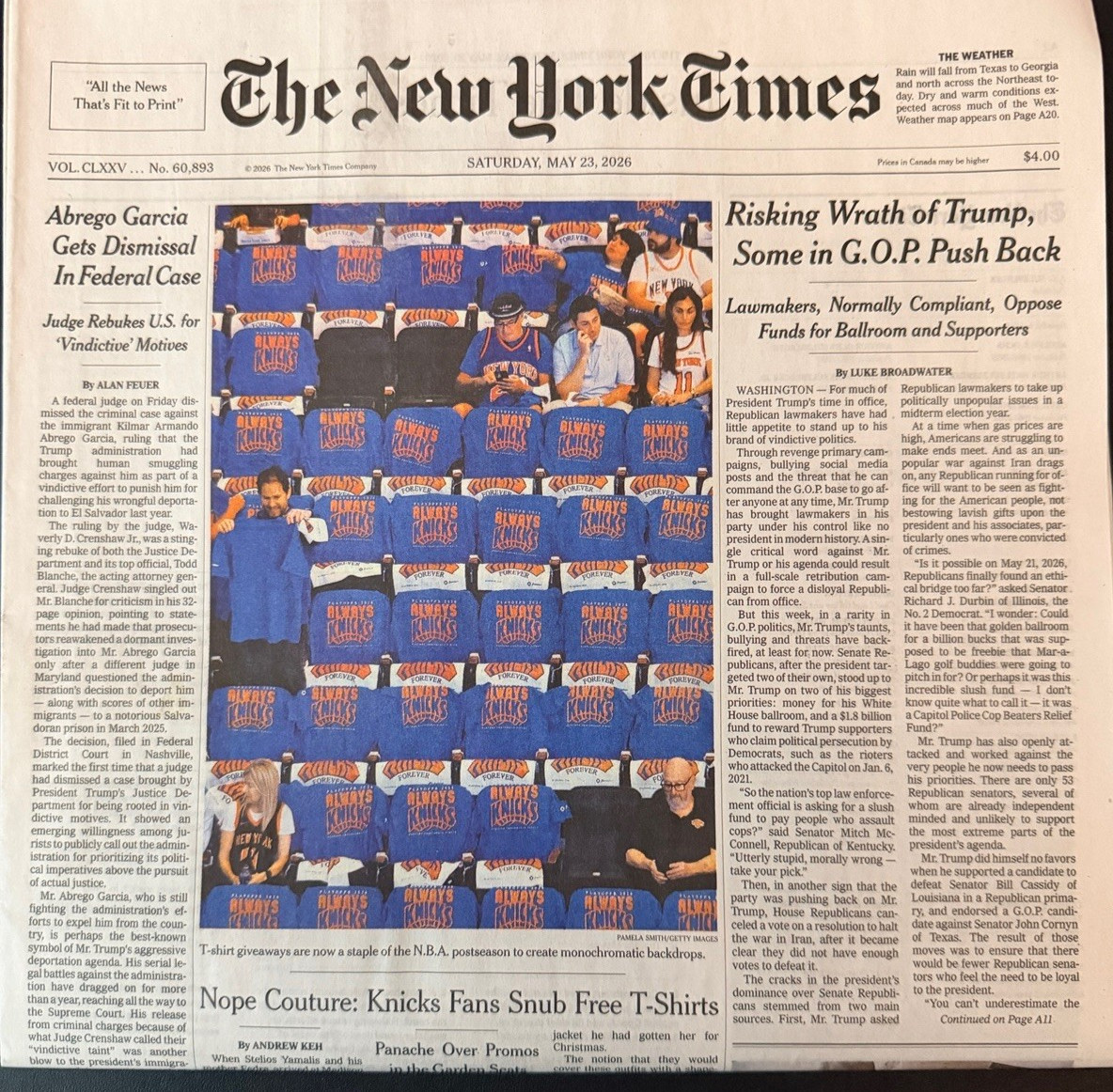 The New York Times News Paper LOT/9 May 16 17 18 19 20 21 22 23 24 -2026 UNREAD
