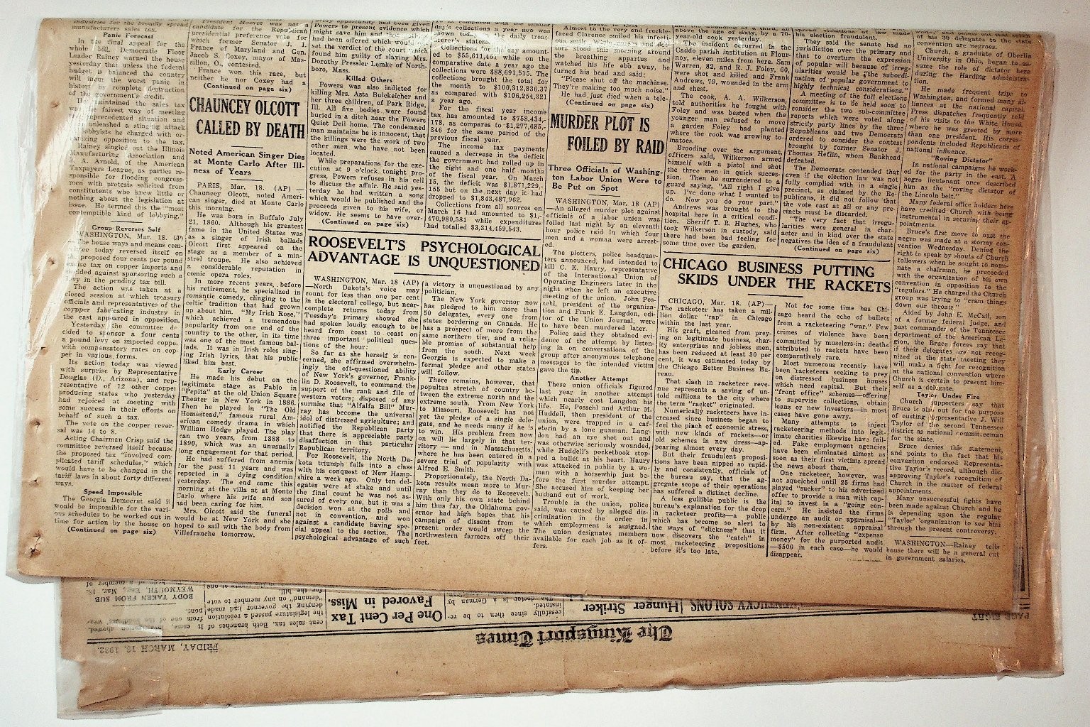 The Kingsport Times Newspaper March 18 1932 Vintage Tennessee Collectible