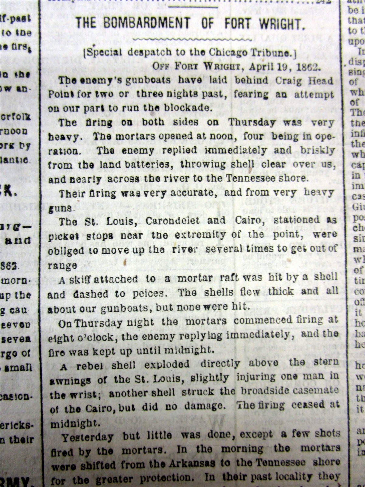 1862 Civil War newspaper w MAP MEMPHIS Tennessee -Ft Wright on MISSISSIPPI RIVER