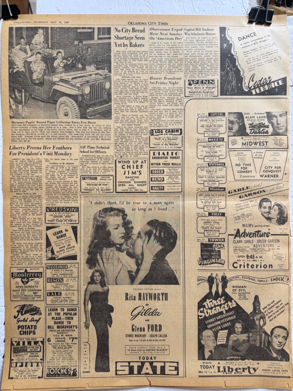 1946 MAY MOVIE ADS TWENTY-TWO OKLA. CITY NEWSPAPER PAGES WITH LOTS OF ADS