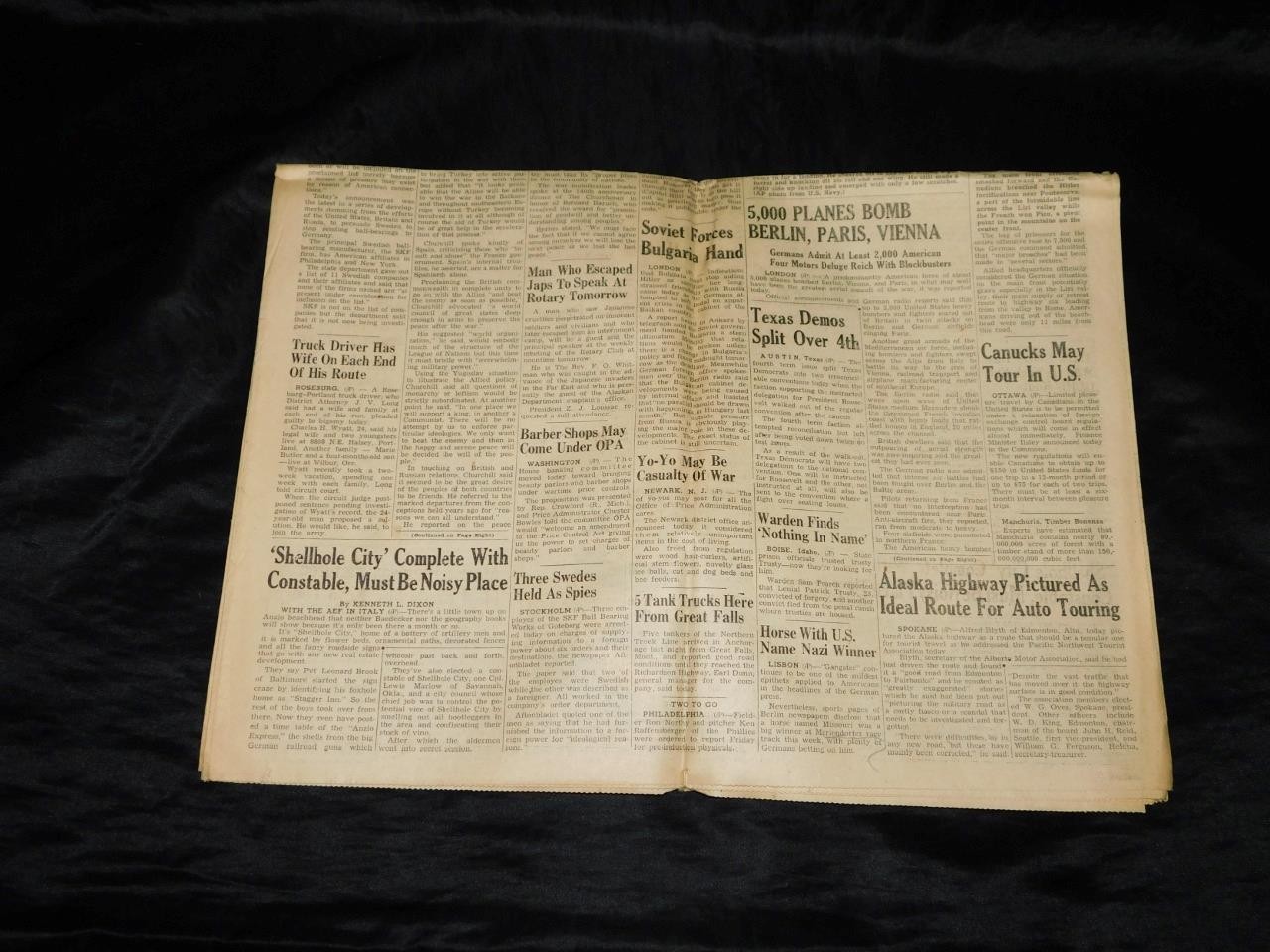 May 24 1944 Anchorage Alaska Newspaper WW2 Anzio Appian Way Italy Kuriles Bombed