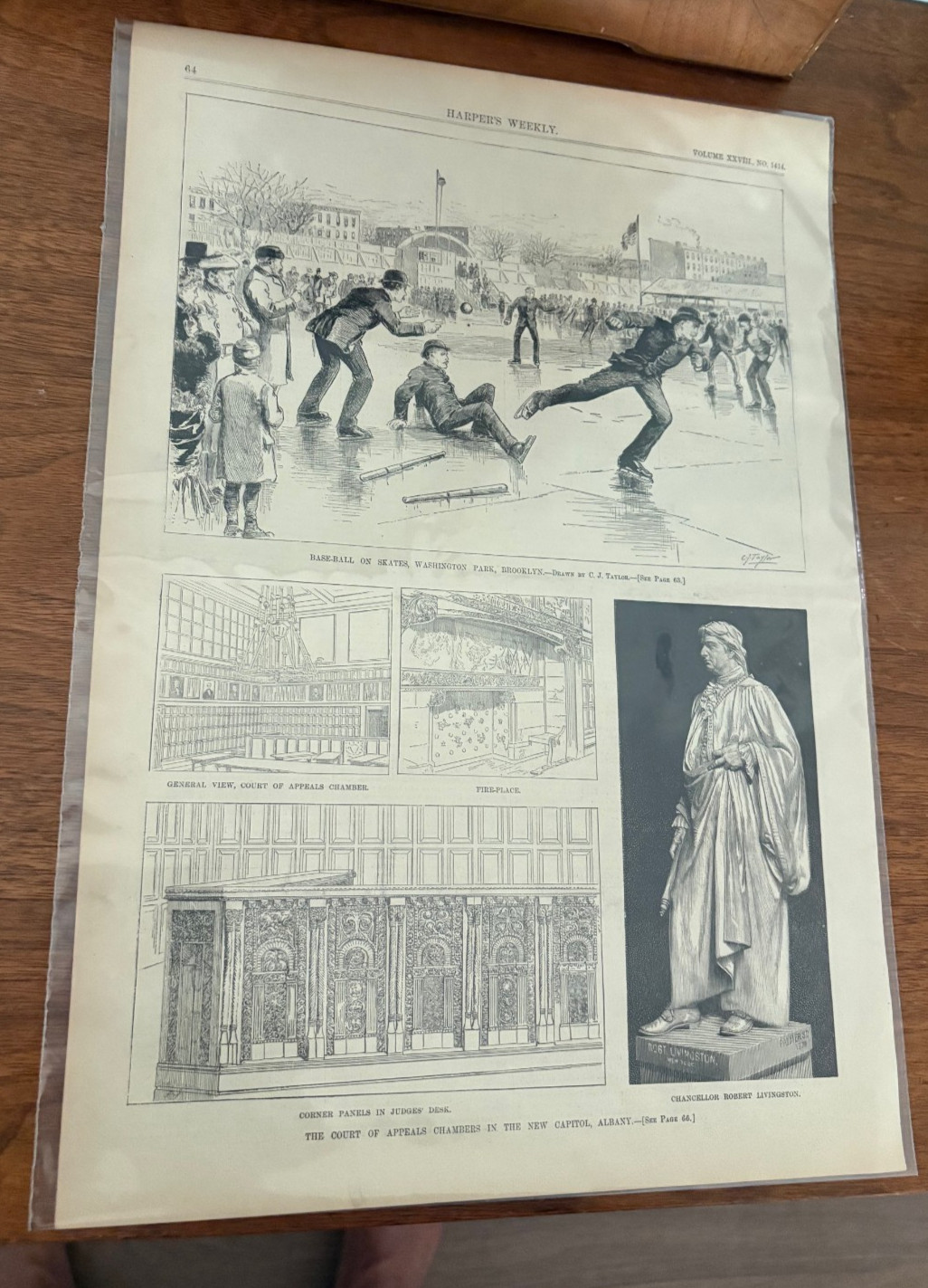 1884 Harpers Weekly Single Page Baseball on Skates Washington Park Brooklyn NY