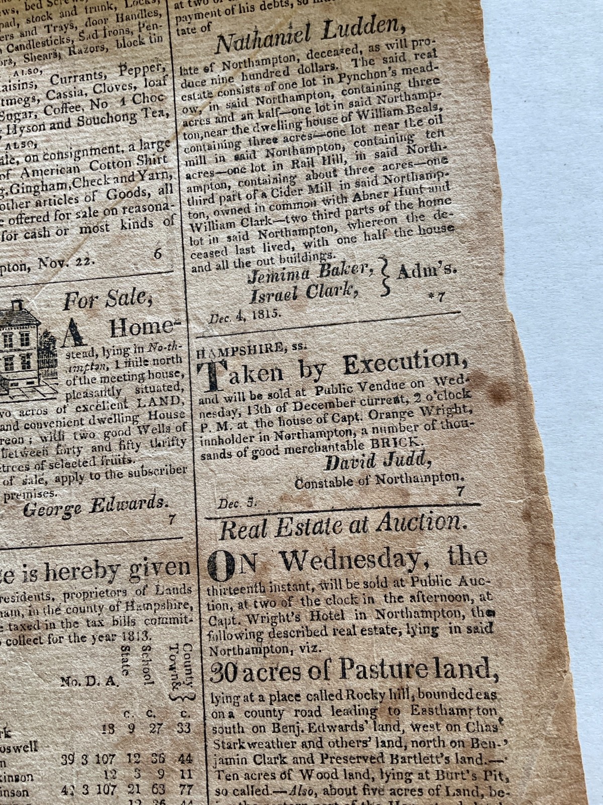 NAPOLEON AT ST HELENA ISLAND NEWSPAPER COMPLETE NORTH HAMPTON MASS 1815 PUBLICL