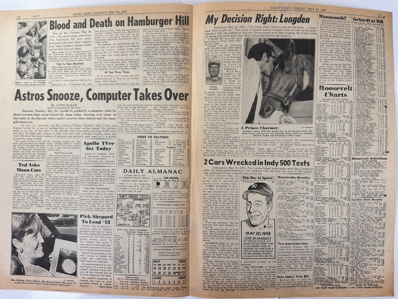 VTG May 20 1969 NY DAILY NEWS HEADLINE Apollo 10 Color Front & Back