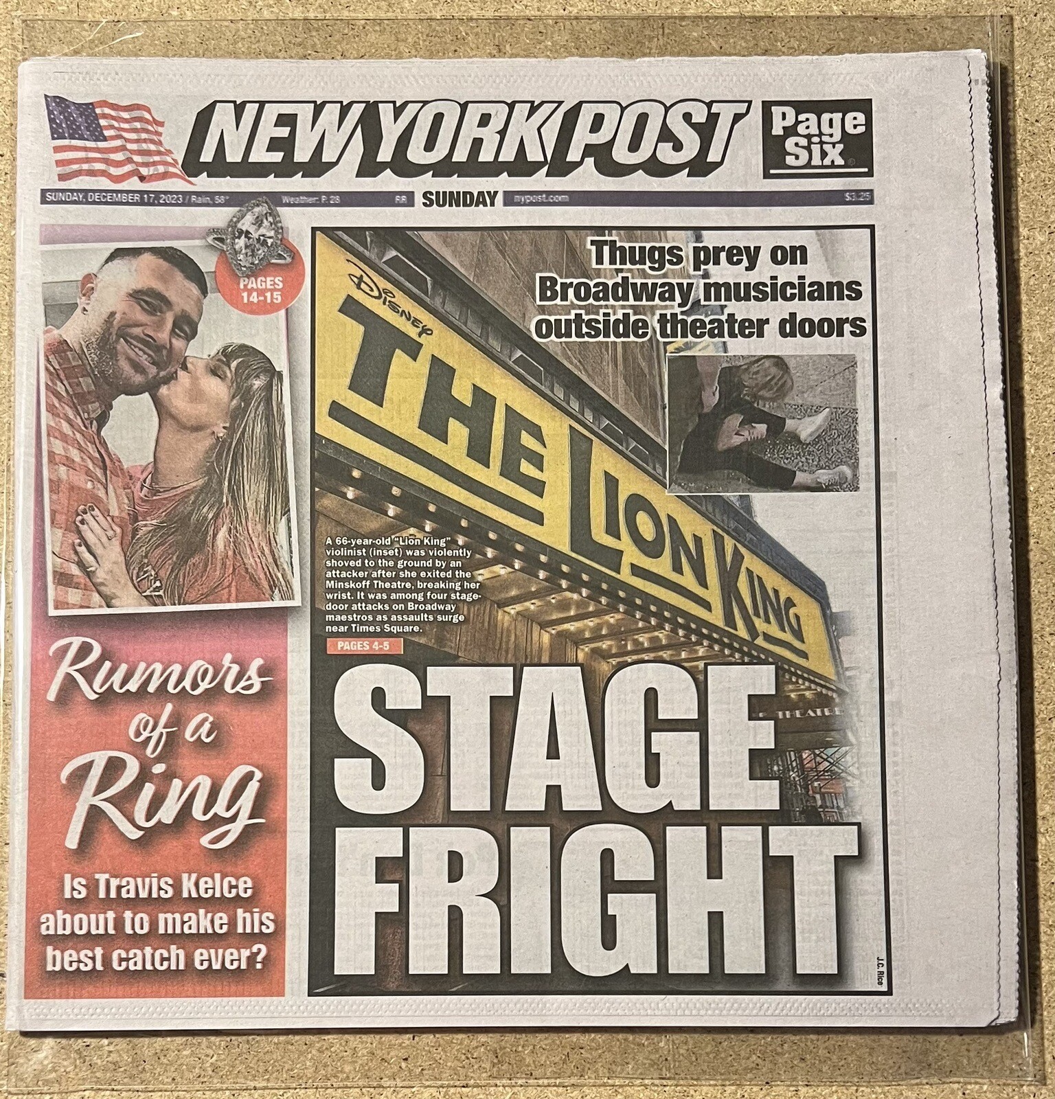 NEW YORK POST – 12/17/23 – FRONT: TRAVIS KELCE & TAYLOR SWIFT – RING RUMORS