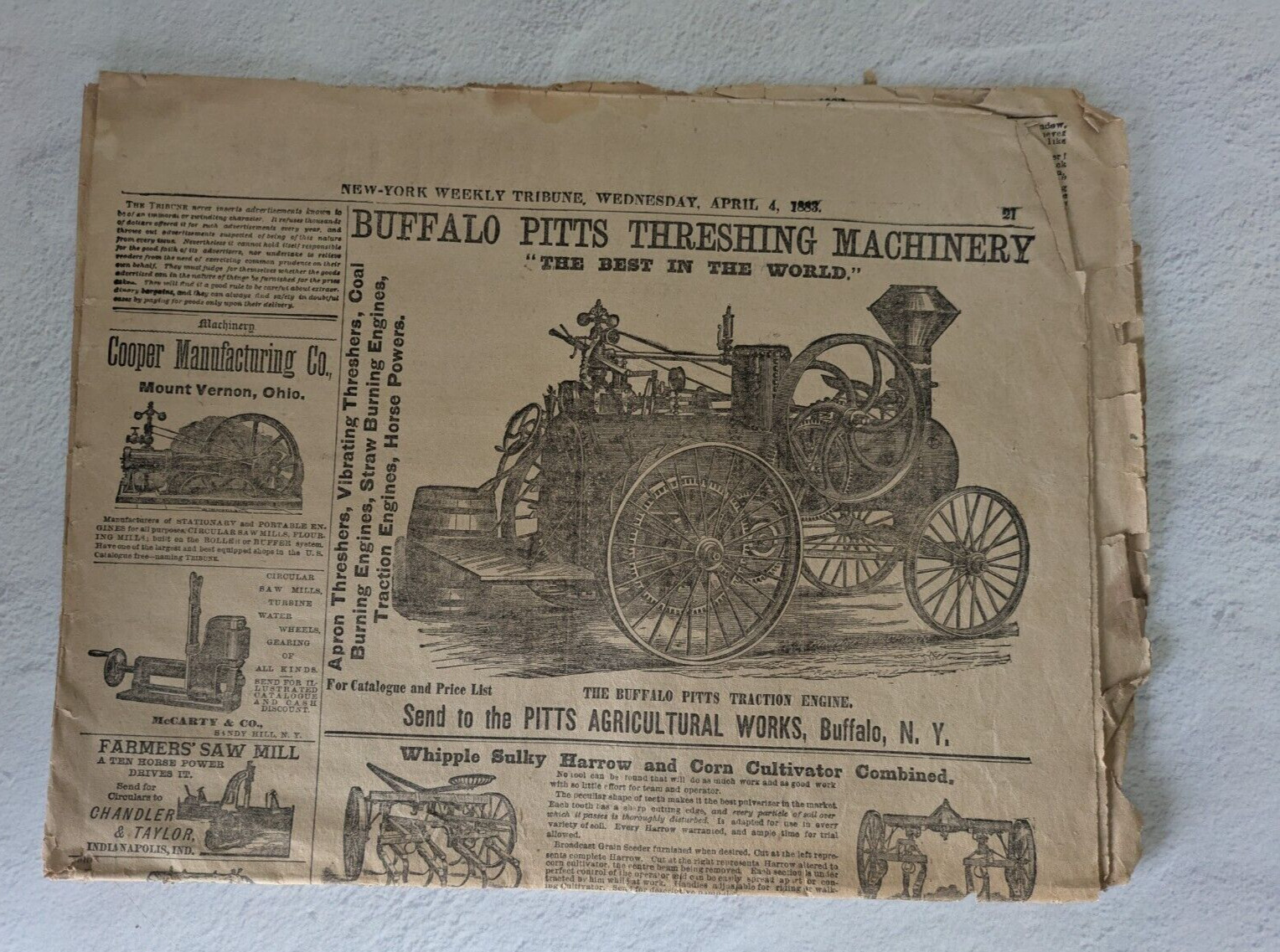 New York Tribune, Weekly Edition, April 4, 1883 Antique Machinery