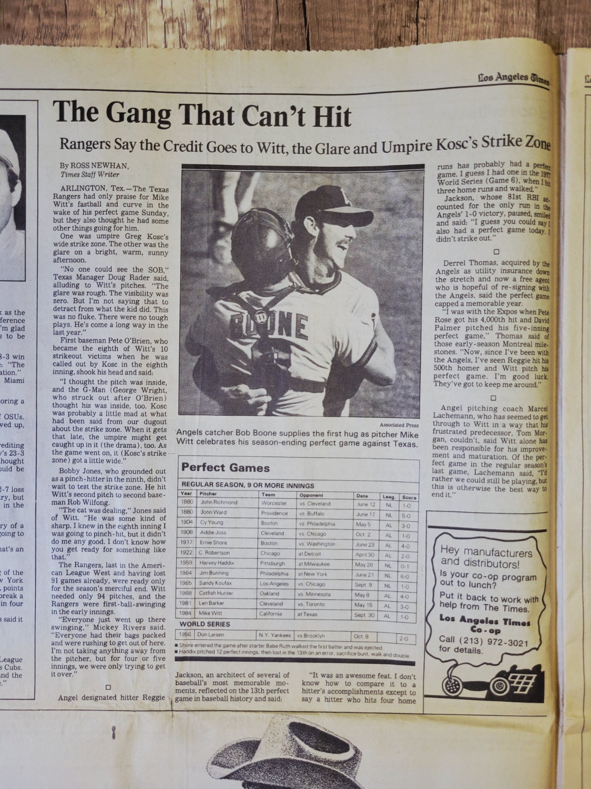 1984 Oct 1: LA Los Angeles Times Sports MLB Angels Mike Witt Throws Perfect Game