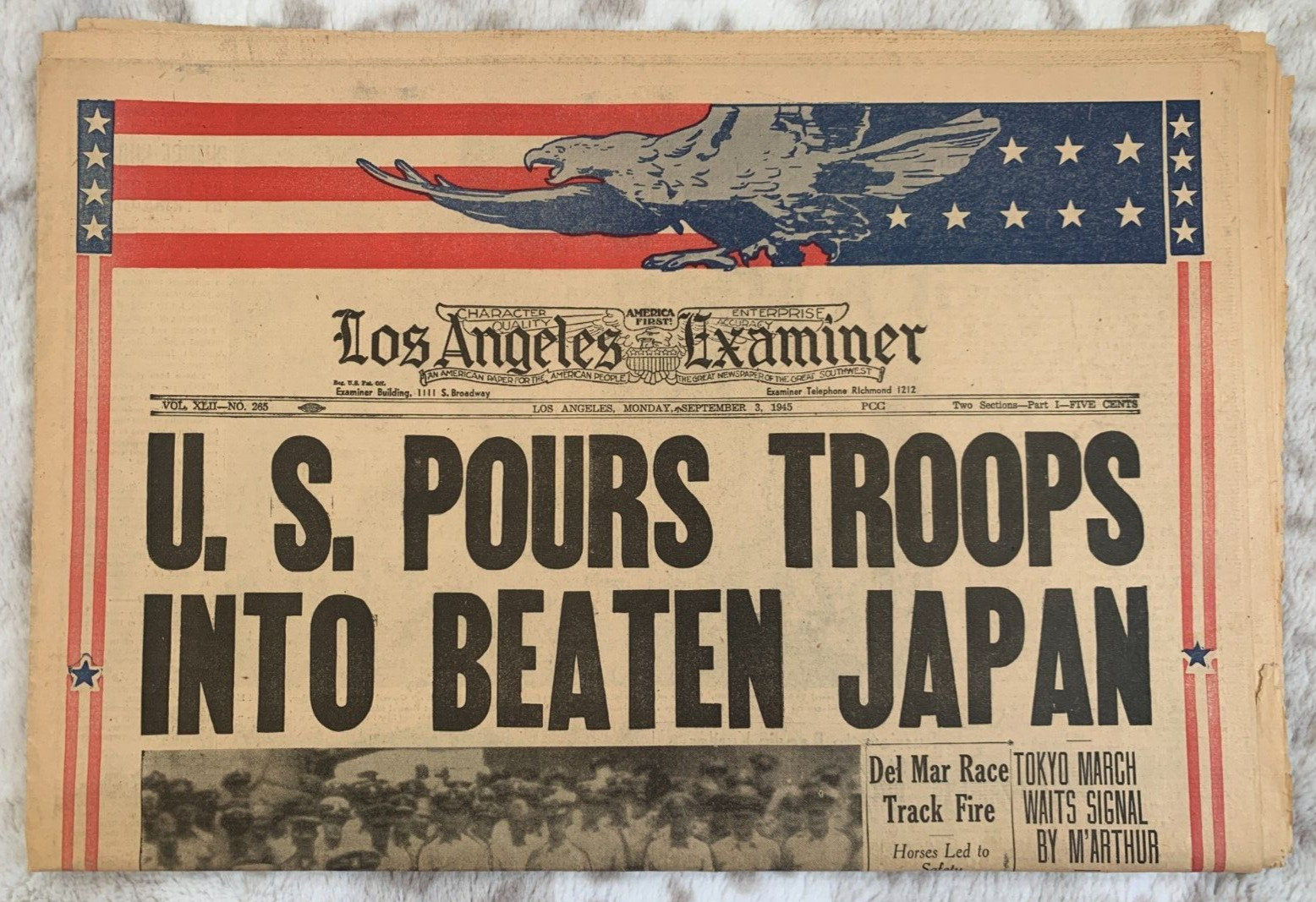 Los Angeles Examiner September 3 1945 US Troops in Japan Newspaper, WWII, Batman