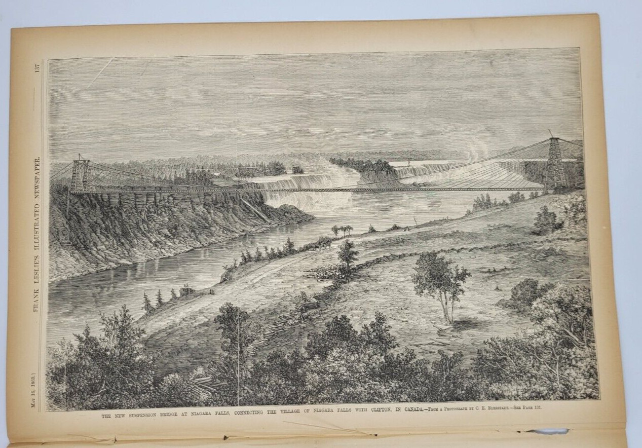 Frank Leslie’s 5/15/1869 New Suspension Bridge Niagara Falls / Billiards Tourn