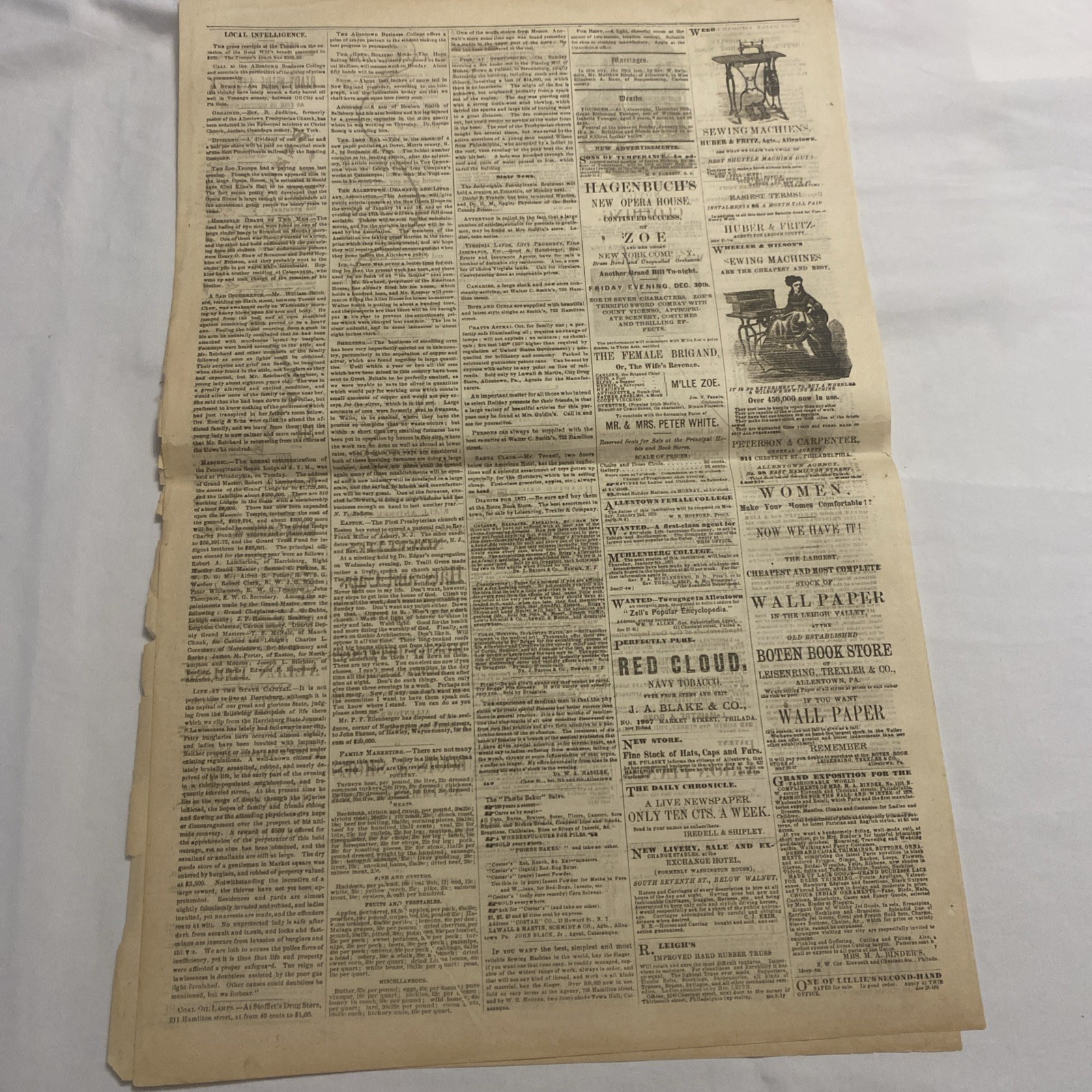 The Daily Chronicle Newspaper ~ Allentown PA, December 30, 1870