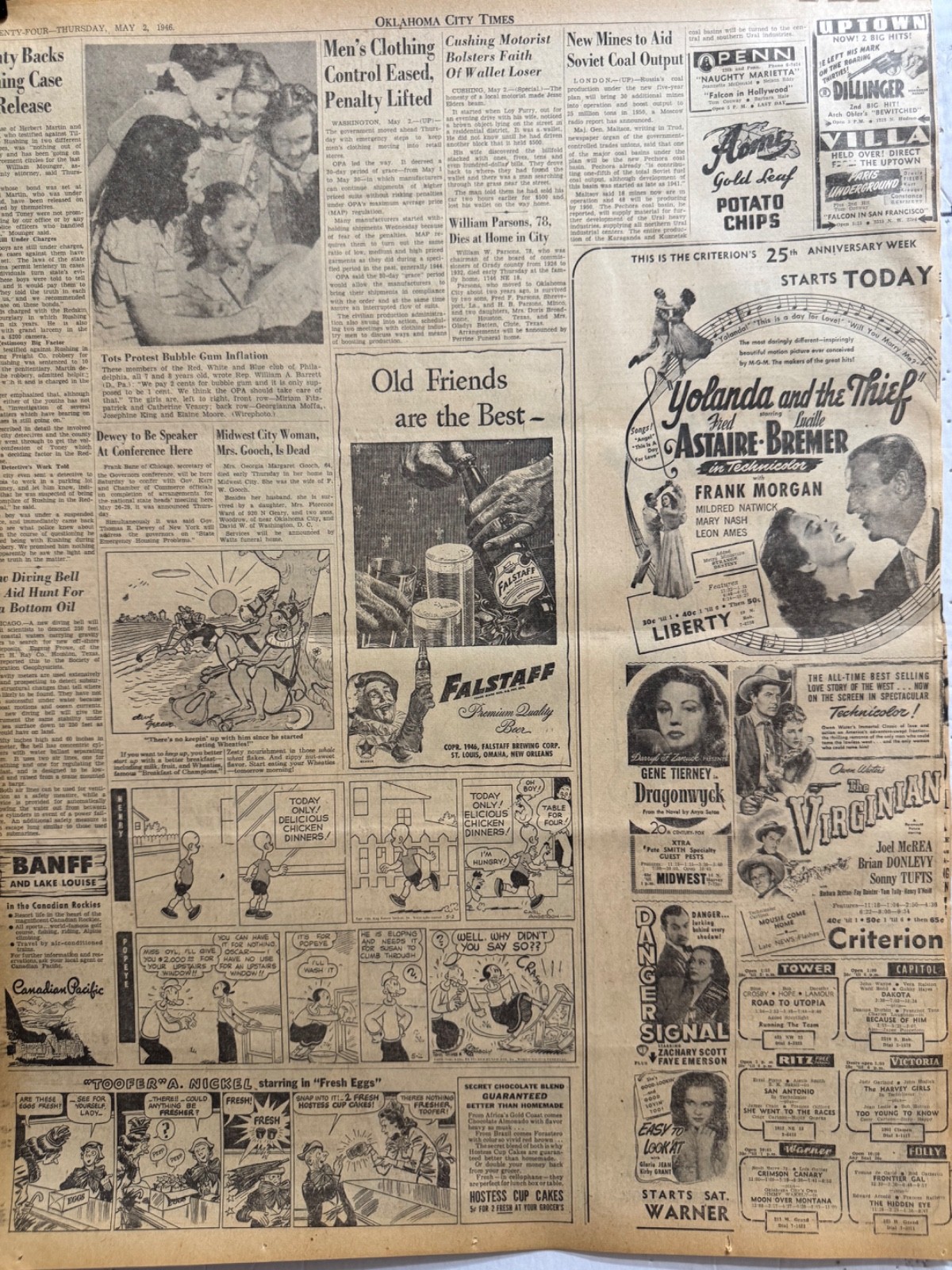 1946 MAY MOVIE ADS TWENTY-TWO OKLA. CITY NEWSPAPER PAGES WITH LOTS OF ADS