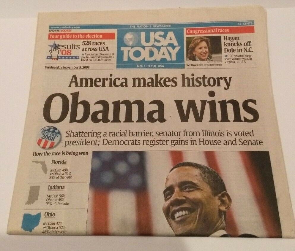 USA Today Obama Wins Mint Condition November 5, 2008 Shipped Flat