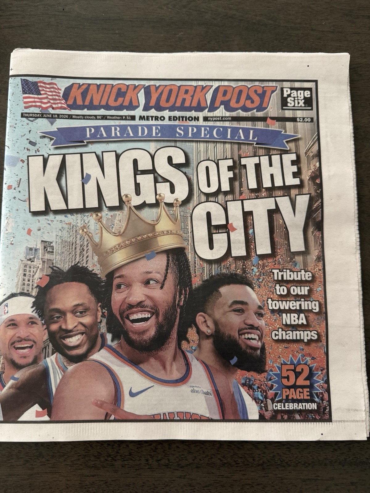 NEW YORK POST JUNE 18 2026 KNICKS KINGS OF THE CITY NEWSPAPER CHAMPIONS.