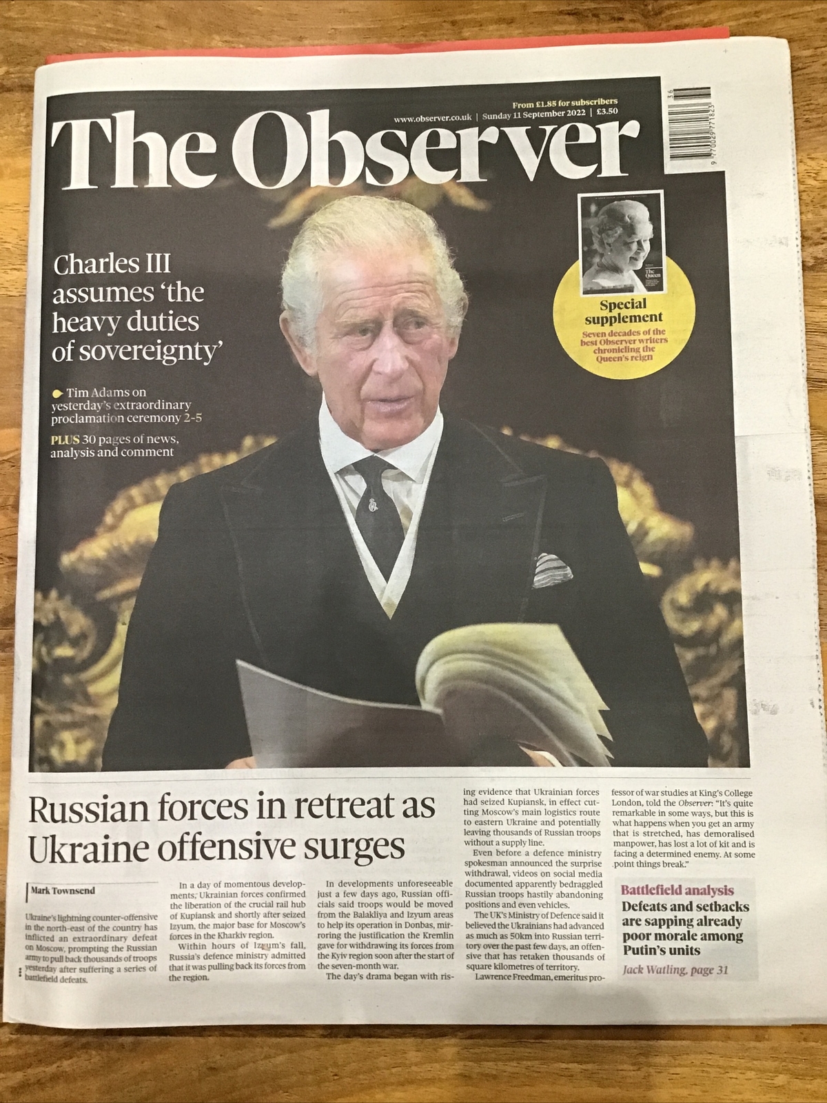 The Observer 11th Sept 2022, Queen’s Death, Charles III Assumes Sovereignty, NEW