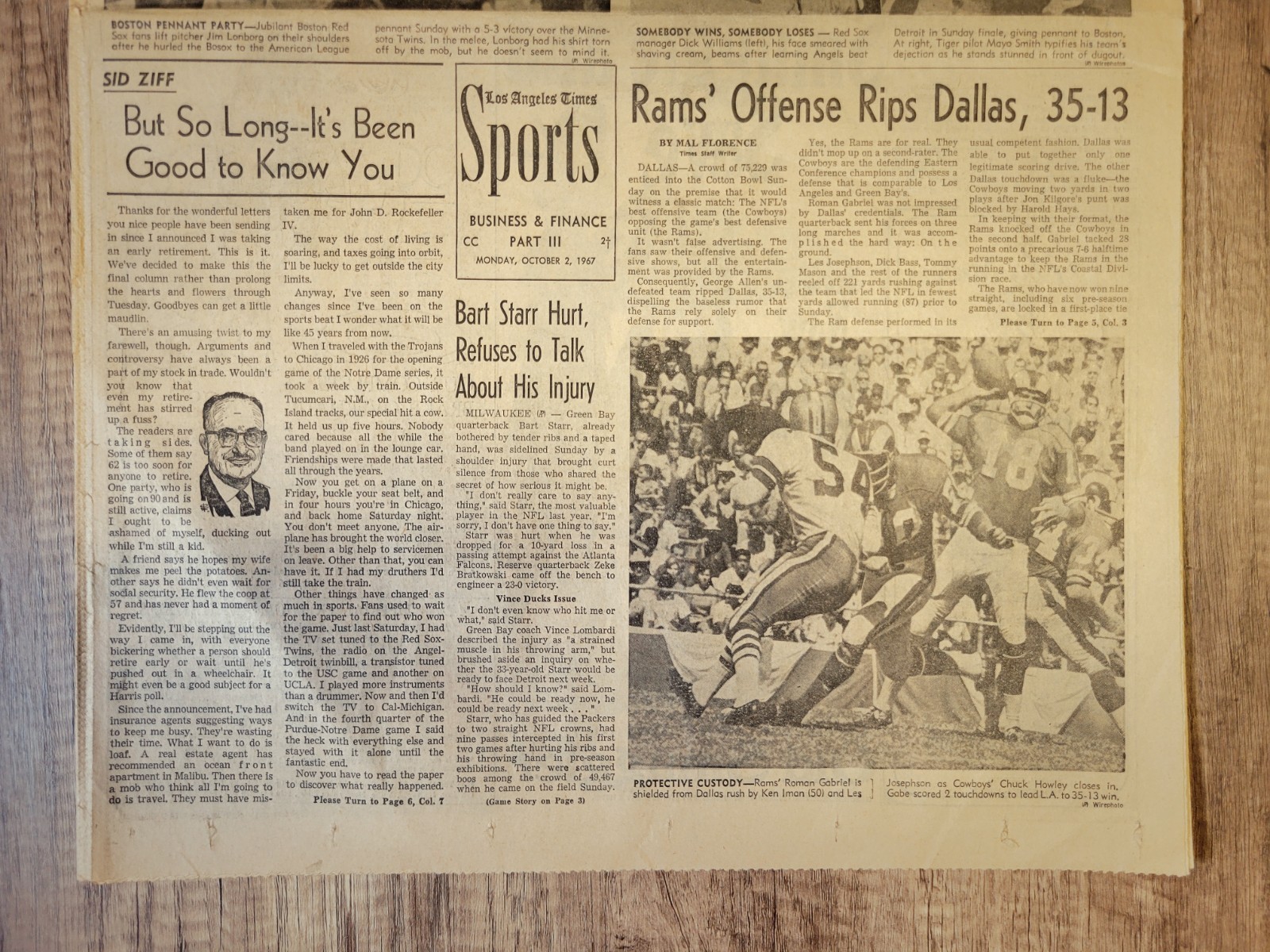 1967 Oct 2: LA Los Angeles Times Sports – Boston Red Sox Win 1st AL Pennant MLB