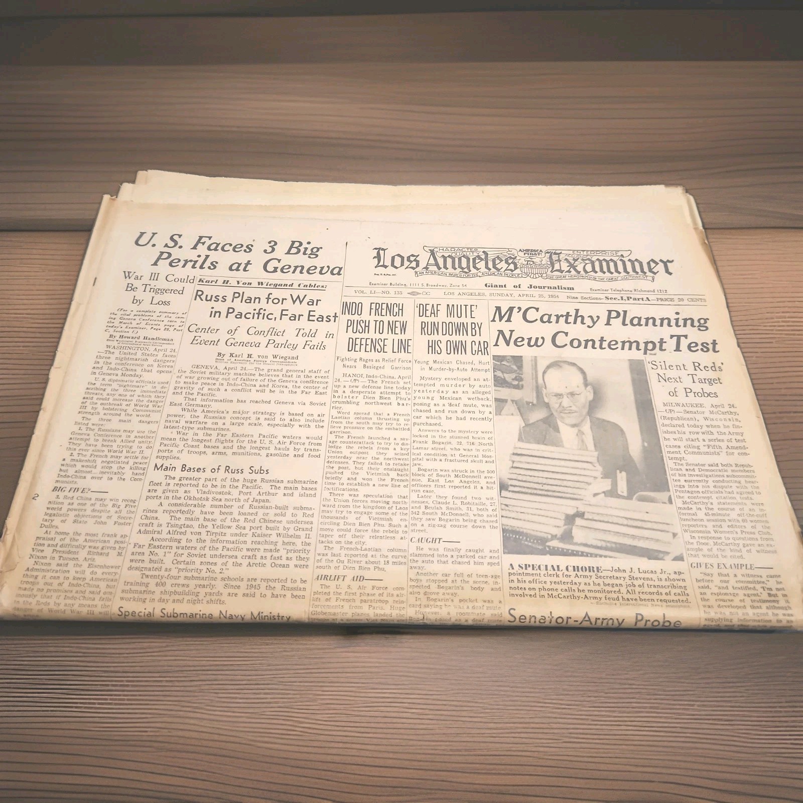 LOS ANGELES EXAMINER APRIL 25 1954 ORIGINAL NEWS PAPER COMPLETE STILL EXCELLENT