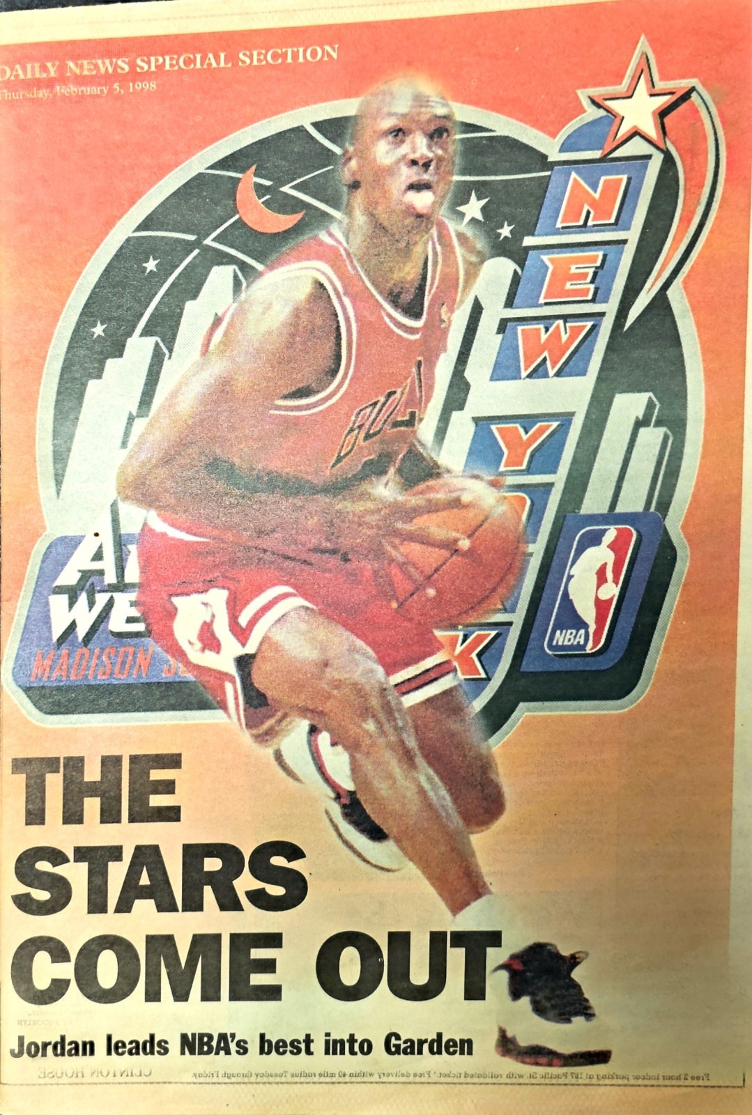 1998 KOBE Michael Jordan Bird Hardaway Hill Shaq NBA All-Star New York Newspaper