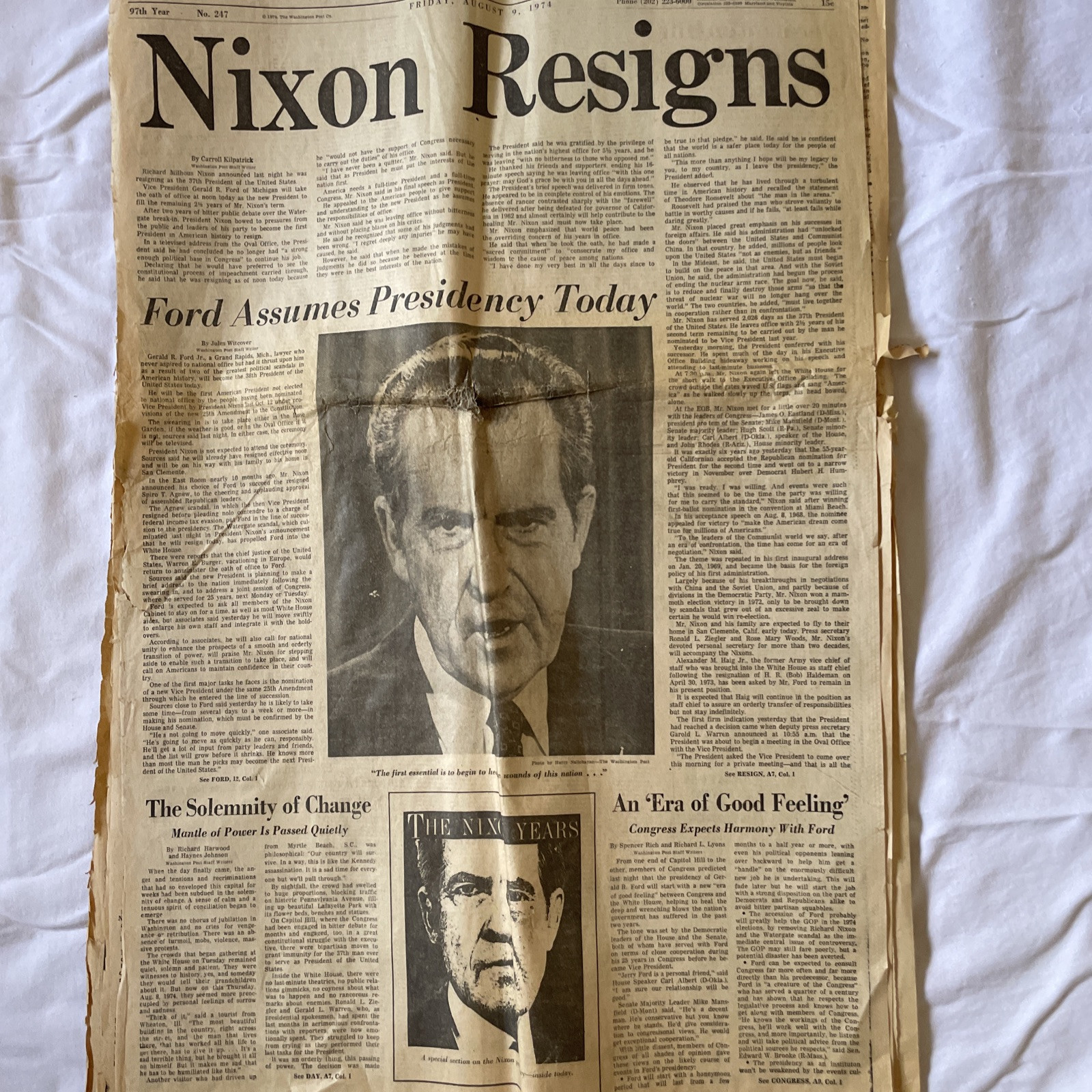 Aug. 9, 1974 WashingtonPost Newspapers: “NIXON RESIGNS” and “THE NIXON YEARS”