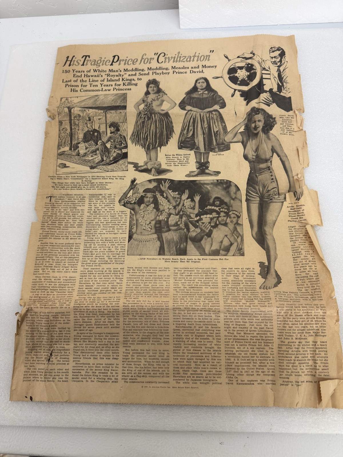1937 American Weekly Insert Ephemera Hawaii David Kalakaua Kawananakoa