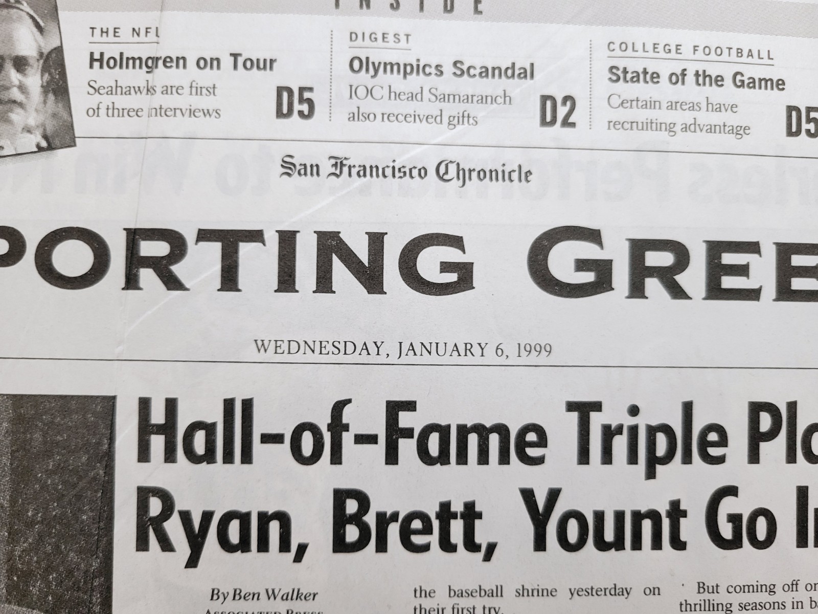 1999 Jan 6: MLB Hall of Fame NOLAN RYAN, ROBIN YOUNT, GEORGE BRETT! SF Chronicle
