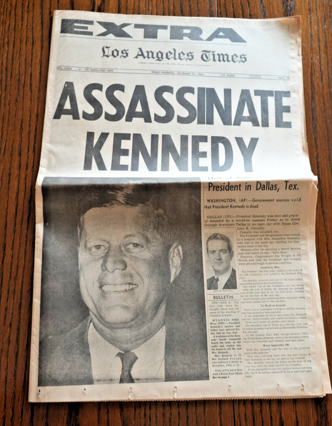 Los Angeles Times Genuine Early Extra Nov 22, 1963 Assassinate Kennedy COMPLETE