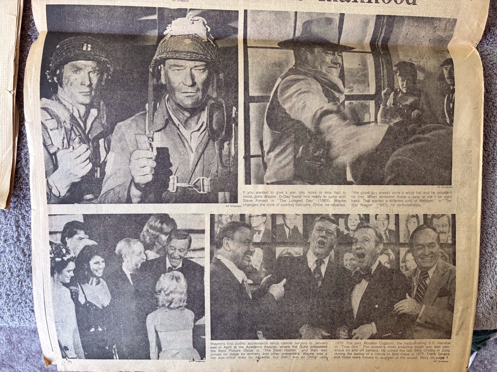 2~SECTIONS OF CHICAGO TRIBUNE NEWSPAPER RE: DEATH OF “THE DUKE” JOHN WAYNE~1979