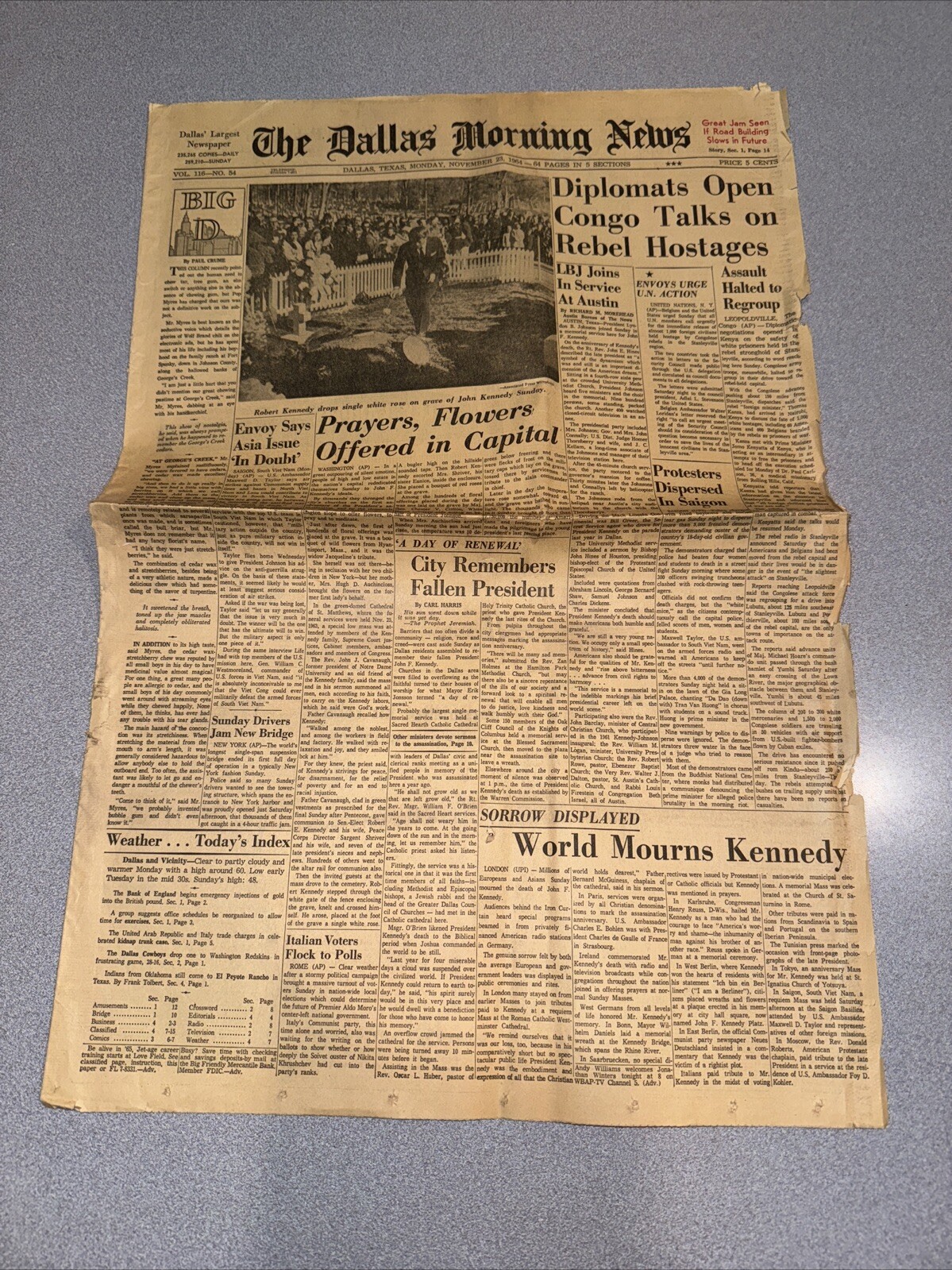 Dallas Morning News November 23 1964 Four Pages Of A Section Only JFK