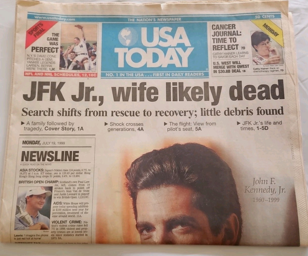 USA TODAY – July 19, 1999 – “JFK Jr, Wife Likely Dead” Plane Crash