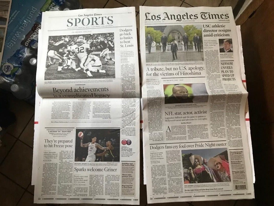 LOS ANGELES TIMES MAY 20, 2023 JIM BROWN DIES NFL STAR CLEV BROWNS LAKERS GAME 3