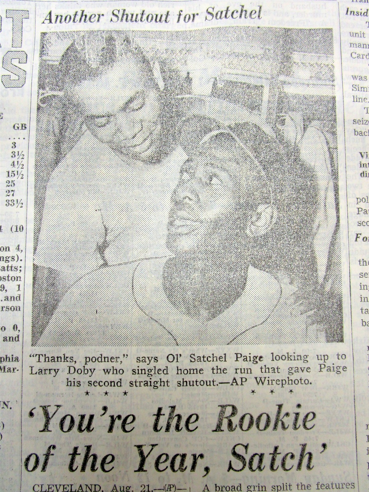 1948 newspaper NEGR0 Rookie CLEVELAND INDIANS pitcher SATCHEL PAIGE 2nd shutout