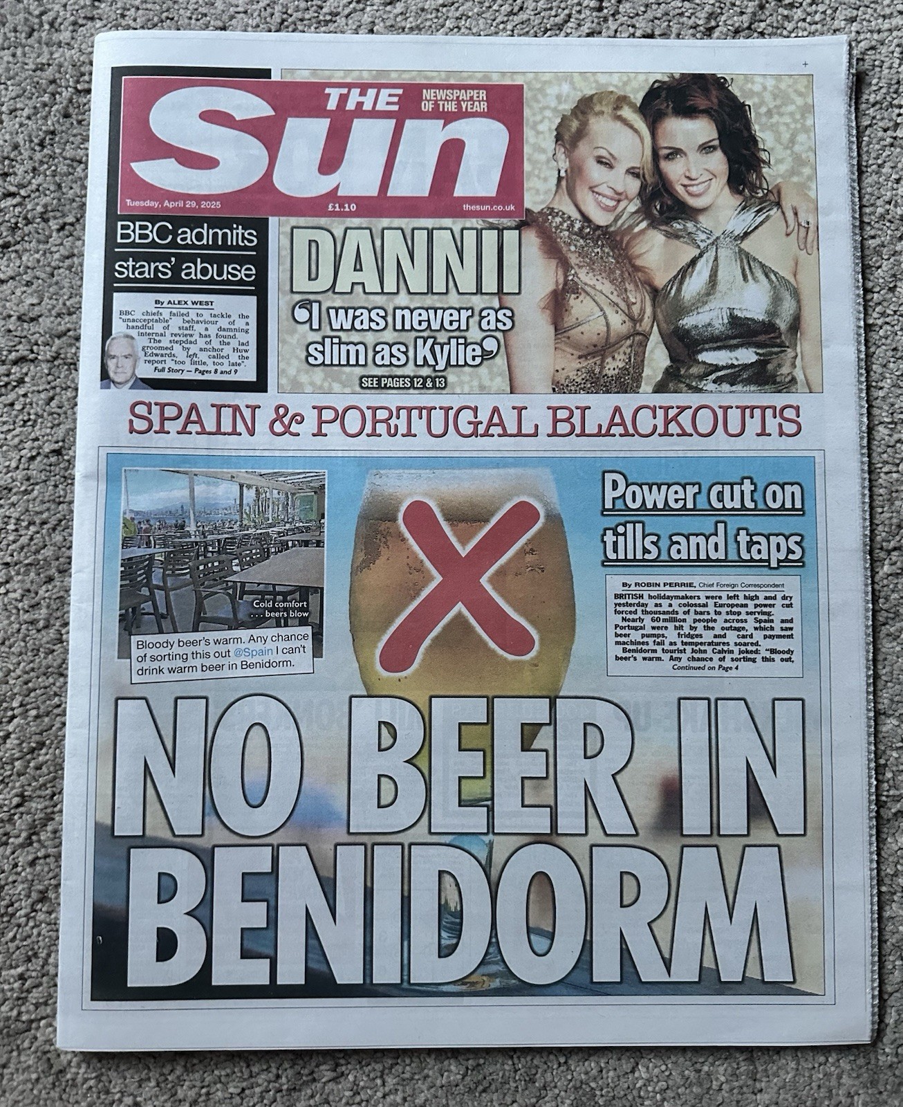 The Sun 29th April 2025 29/4/25 Spain & Portugal Blackouts & Dannii Minogue