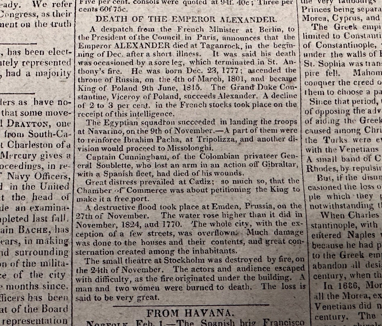 1826 Death Of Russian Russia Emperor Alexander Newspaper Washington DC