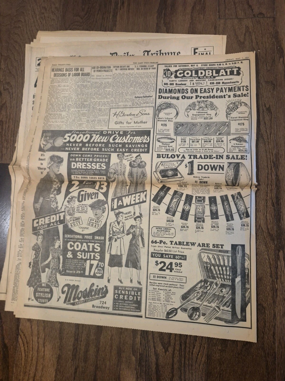 Lot of 2 extra May 7, 1937 Zep Explodes Hindenburg Chicago Daily Gary Post