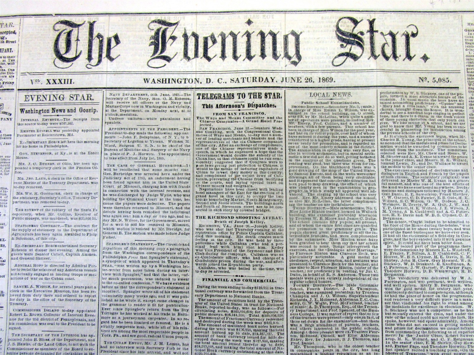 1869 newspaper 1st TRANSCONTINENTAL RAILROAD COMPLETE “Golden Spike” & Telegraph
