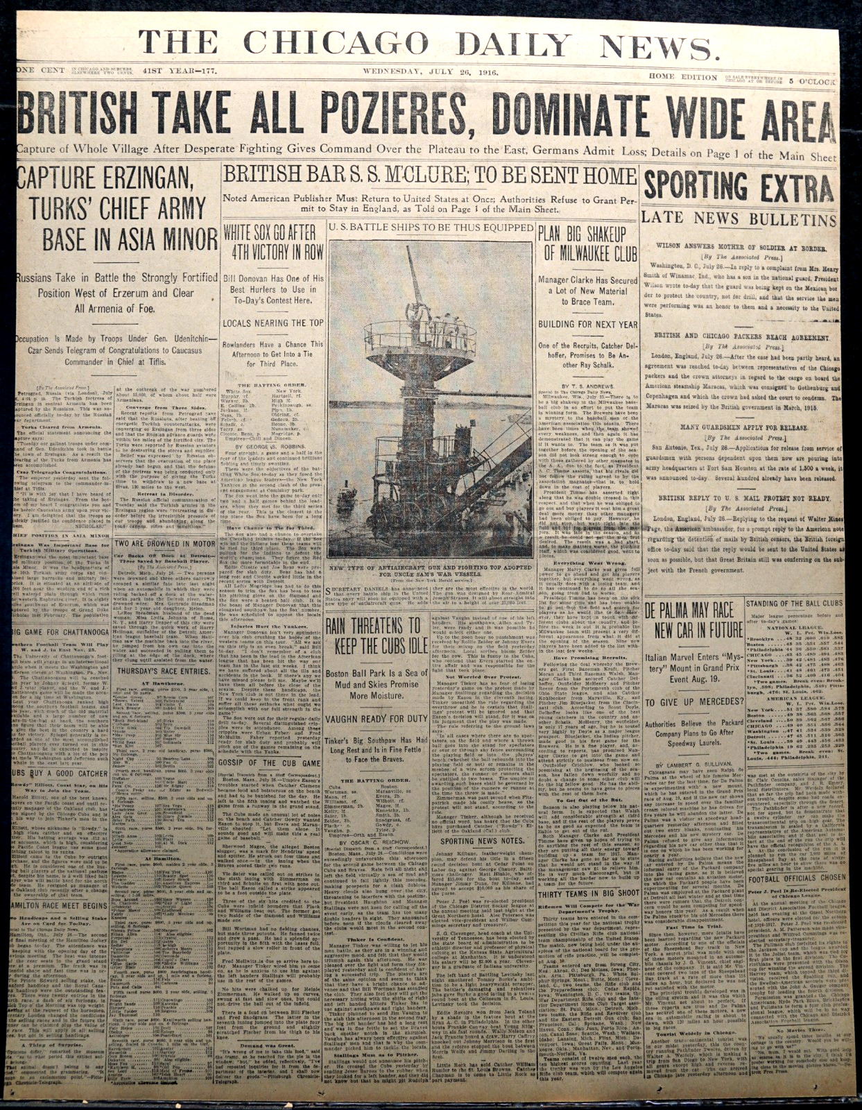 1916 Chicago Sports Pages – Christy Mathewson Traded To Cincinnati Reds