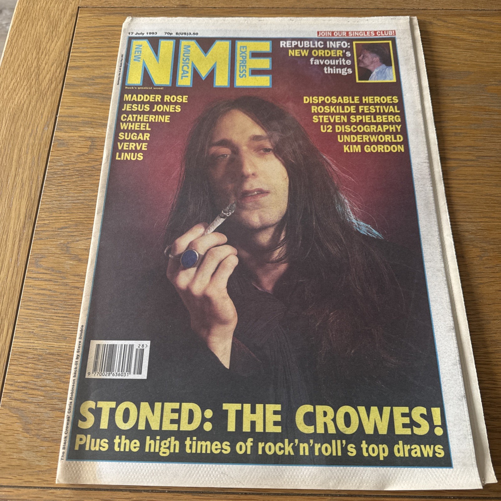 NME Newspaper – 17th July 1993 – Chris Robinson Front Cover
