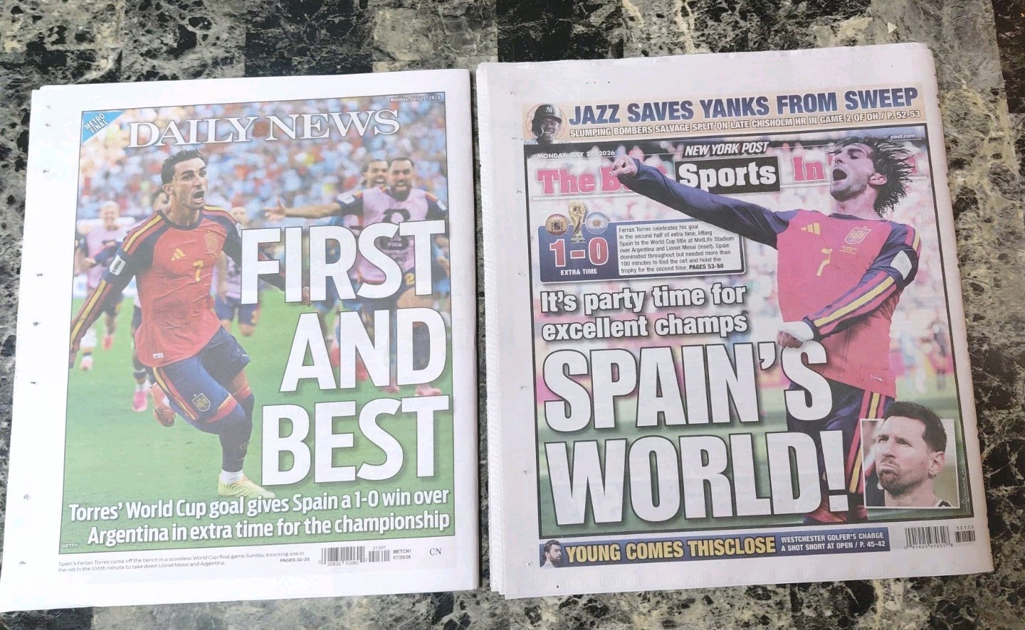 Spain Wins/ 7/20/26 Daily News Y NEW York Post -2 Newspapers Spain Wins