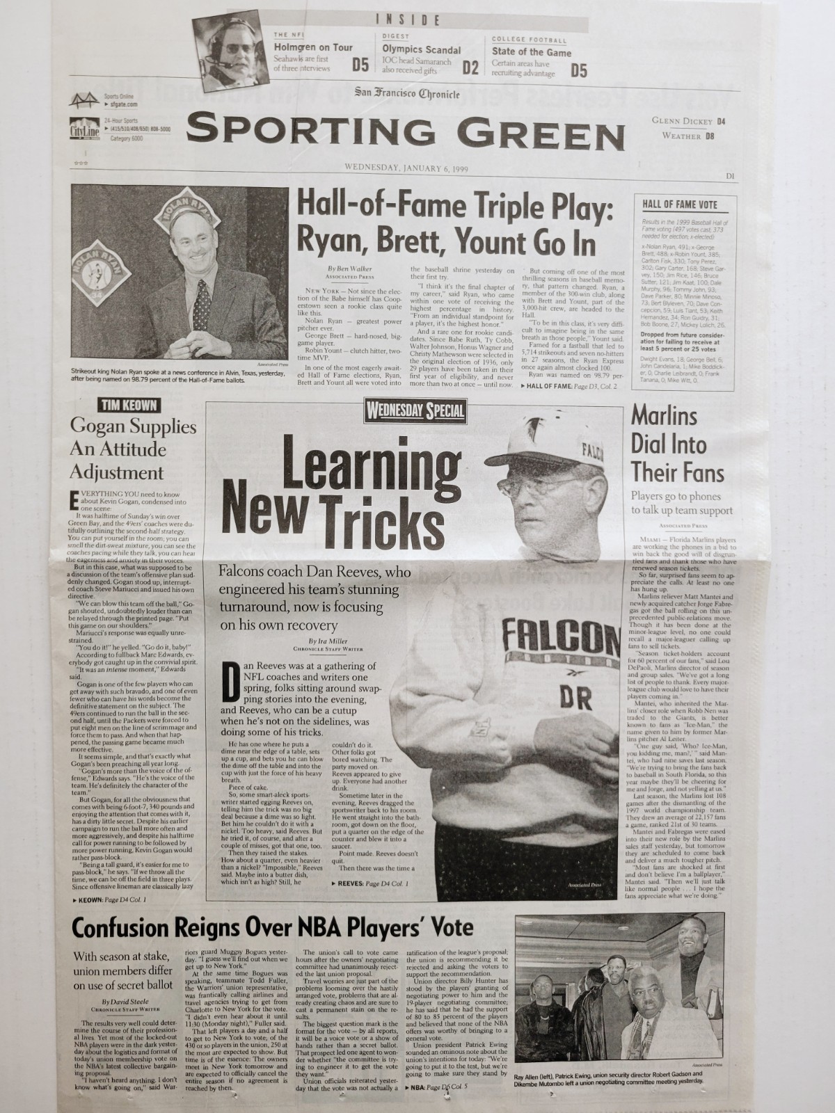 1999 Jan 6: MLB Hall of Fame NOLAN RYAN, ROBIN YOUNT, GEORGE BRETT! SF Chronicle