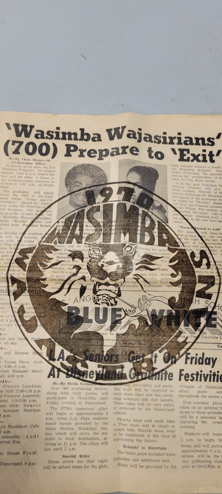 Vintage Rare 1970 LA High School Americana Wassimba Wajasiris Black Newspaper