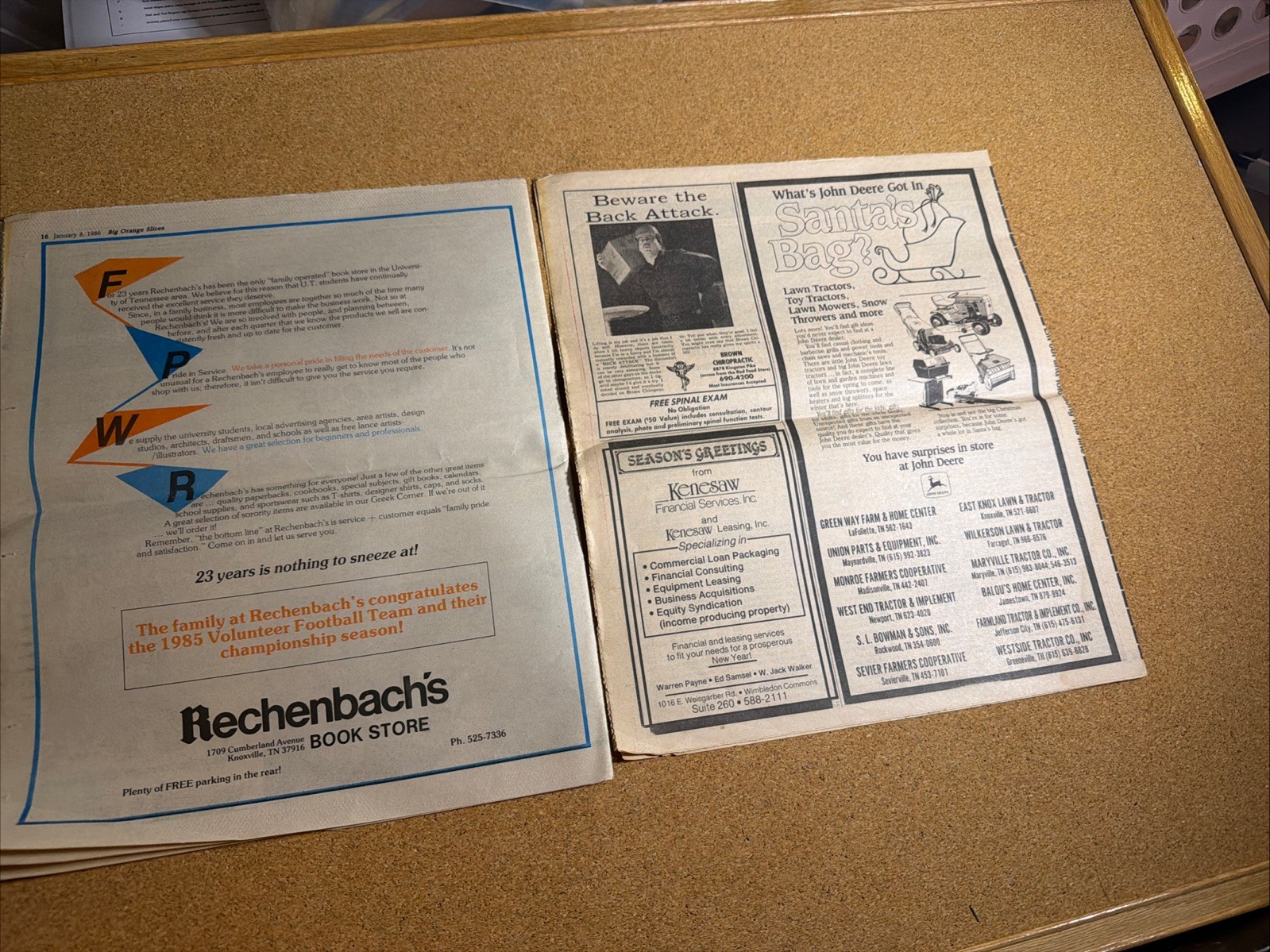 1985 Tennessee Vols Football Sugar Bowl Sugar Vols 2 Paper Special Inserts VG