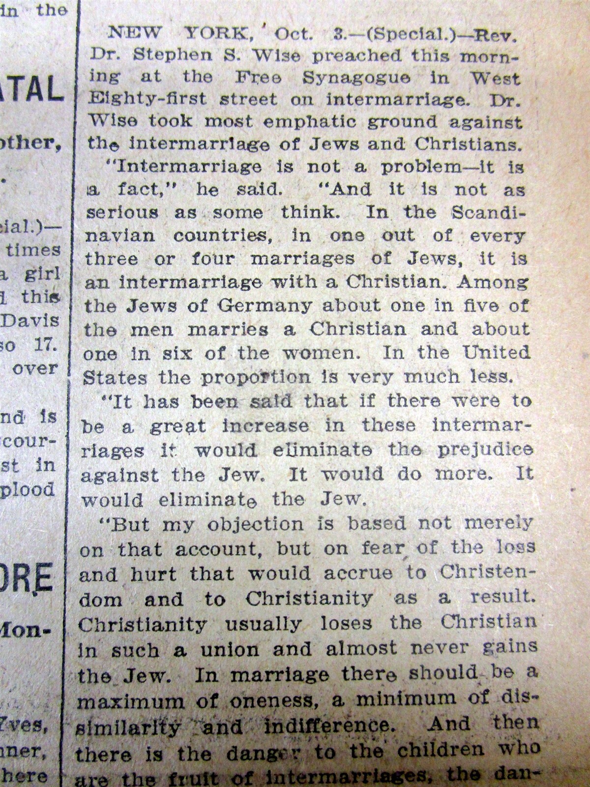 1909 newspaper INTERMARRIAGE between JEWS & CHRISTIANS FATAL to the JEWISH RACE